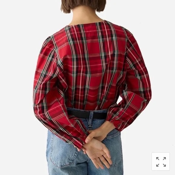 NWT J. Crew Puff-Sleeve top Good Tidings plaid XS - Picture 3 of 14